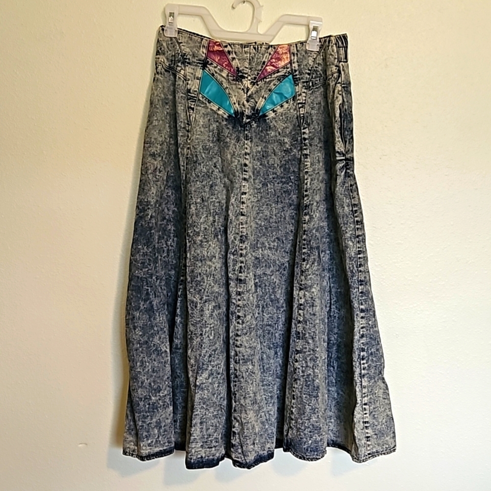 Marie St. Mone't Flare Acidwashed Skirt 80s.